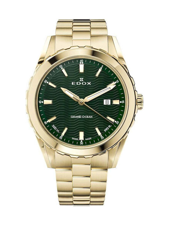 Edox Grand Ocean Ανδρικό Ρολόι 42mm Μπαταρίας με Χρυσό Μεταλλικό Μπρασελέ