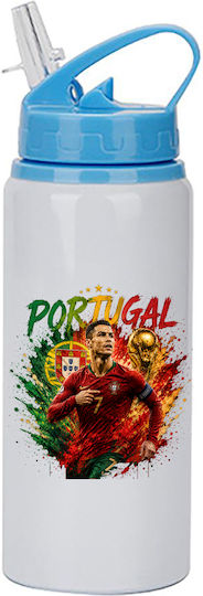 Kinder Trinkflasche 600ml Weiß Blau Deckel World Cup 2026 Cristiano Ronaldo