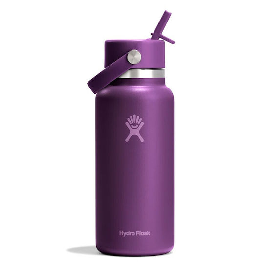 Hydro Flask Wide Flex Thermosflasche Rostfreier Stahl 946ml Beachplum Lila mit Stroh und Handgriff
