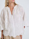 Damen Bluse Baumwolle mit 3/4 Ärmel & V-Ausschnitt Weiß