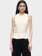 Damenbluse Baumwollarmes Top mit Reißverschluss Hell Beige