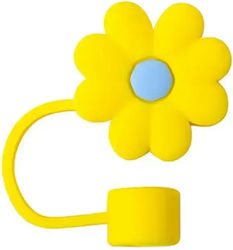 Silicone Cover Straw Daisy Yellow Blue
