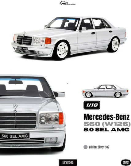 Model Mașină Mercedes-Benz 560 W126 6.0 Sel Amg Brilliant Silver 1989 Scara 1:18 Otto Models Ot1251