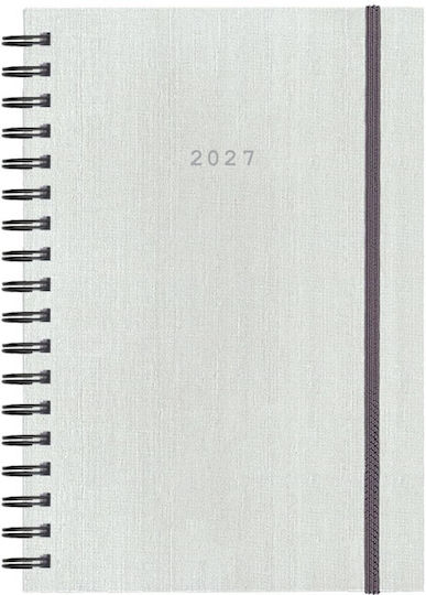 Next Дневник 2027 Fabric Plus Daily Спирала Бял 14x21см Възможност За Печат