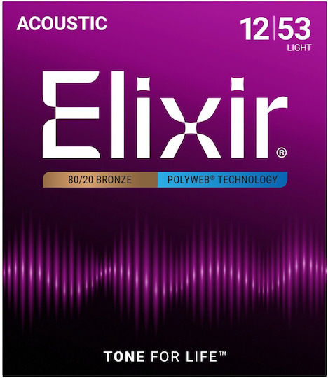 Elixir Light Einstellen Χορδών 80/20 Bronze Akustikgitarrensaiten 12 - 53