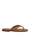 Leder Flache Sandalen Für Damen Beige