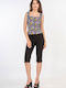 Women's High Rise Fabric Capri Trousers with Rubber Band in Regular Fit Black