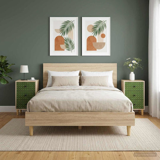 Wooden Beige Bedside Tables 2 Pieces 36x33x60cm