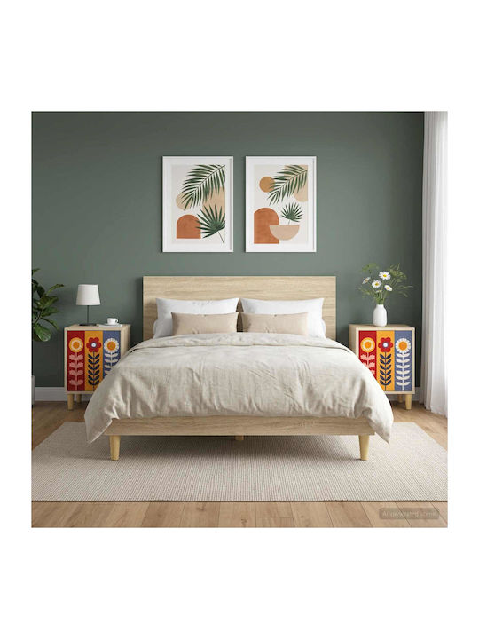 Beige Wooden Bedside Tables 2 Pieces 36x33x50cm