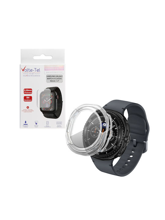 Volte-Tel Edge Cover Plastic Case with Tempered Glass in Transparent Colour for Samsung Galaxy Watch 8 Classic 46mm