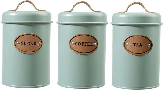 Set of 3 Food Jars for Coffee / Tea with Brown Lid 10x10x22cm 3 Pieces