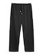 Damen Stoffhose mit Gummiband in Gerader Bein Stil Schwarz