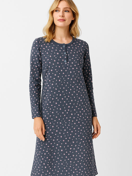 Cherry Winter Cotton Women's Nightgown Charcoal