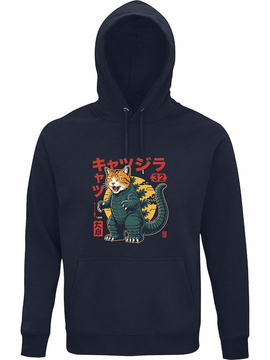 Bio-Baumwolle Unisex Kapuzenpulli Catzilla Kaiju Monster Japan Art Marineblau
