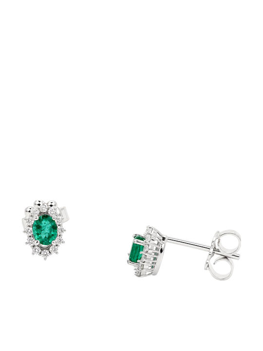 Xrisokosmima Rosette Earrings in 18K White Gold with Green Diamond