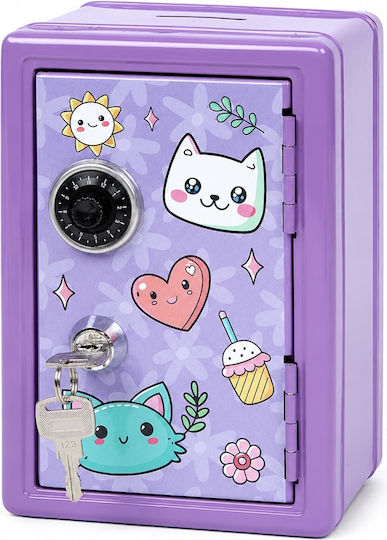 Pufo Kitty Safe Kinder Sparbüchse Kombination Schloss Schlüssel Katzenmuster Schwein Sparschwein Geld Münzen Kleine Gegenstände