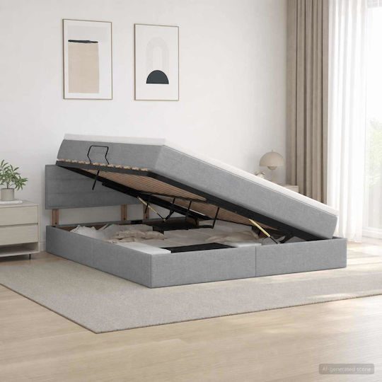 Wandbett Doppelt Bezogen Mit Samt Hellgrau Mit Lattenrost & Matratze 140x190cm