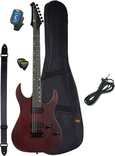 Spira Guitars S-400 MWR Electric Guitar with HH Pickups Arrangement Satin Wine Red Starter with Case Bundle