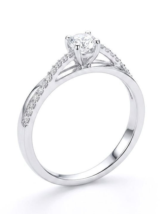Paraxenies Single Stone Ring in White Gold 9K with Zircon