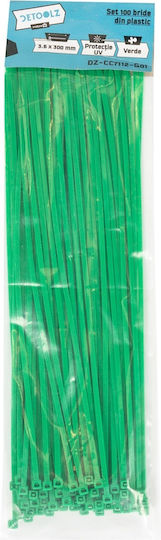 Detoolz Legături Cablu Din Plastic 300mmx3.6mm În Culoare Verde 100 Buc DZ-CC7112-G01