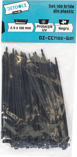Detoolz Legături Cablu Din Plastic 100mmx2.5mm Culoare Neagră 100 Buc DZ-CC7102-G01