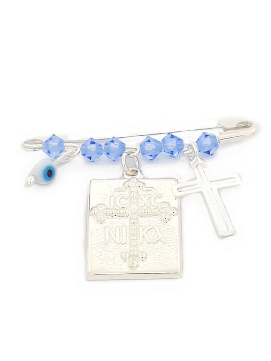 Children's Safety Pin Charm Silver With Cross And Constantine Coin For Boy