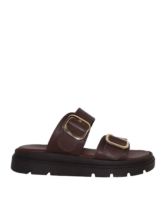 Кожени Дамски Сандали Flatforms Кафяви
