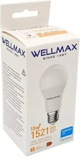 Wellmax LED Bulb 15W for E27 Socket Warm White 1521lm