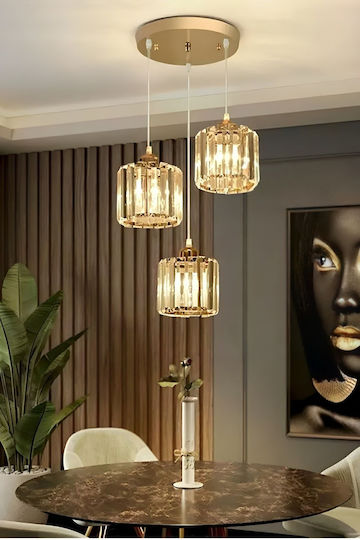 SteweHome Gold Pendant Ceiling Light with Crystals for E27 Socket 80x30cm