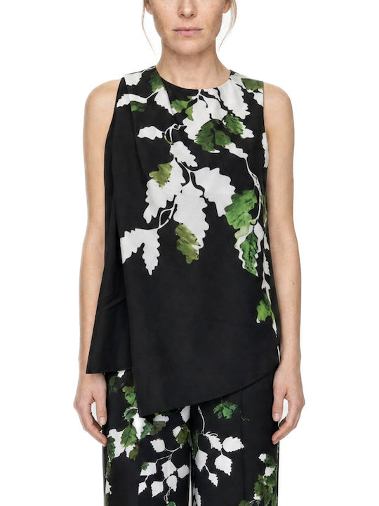 Ted Baker Bluză Damă Fără Mâneci Drapată Floral Alb-Negru-Verde