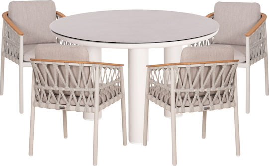 Outdoor Dining Set Stream 5 Pieces Cream with Pillows