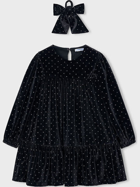 Mädchenkleid Langärmelig Samt Set aus 2 mit Zubehör Schwarz