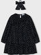 Mädchenkleid Langärmelig Samt Set aus 2 mit Zubehör Schwarz
