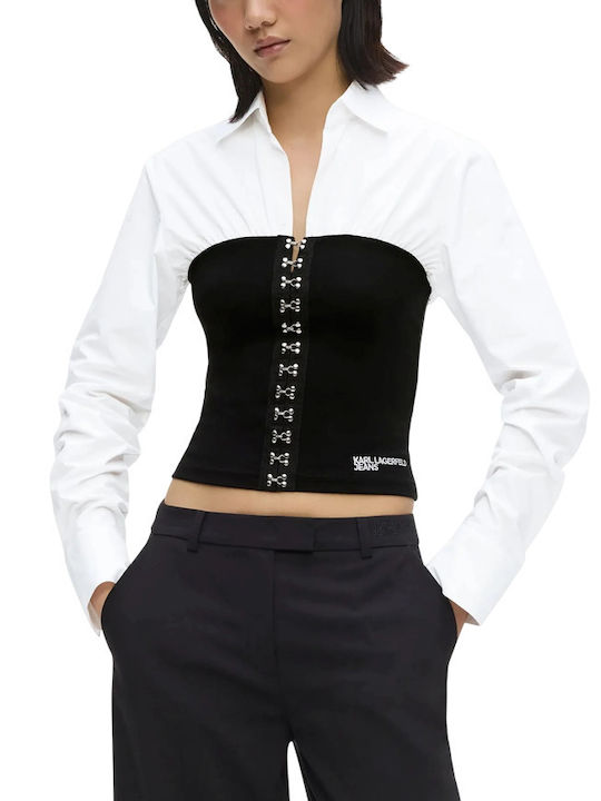 Μακρυμάνικο Γυναικείο Τζιν Πουκάμισο White/black