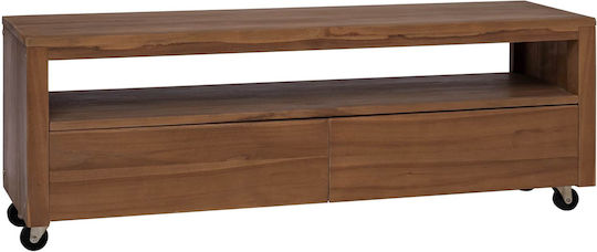 TV Stand from Solid Wood with Wheels Natural Finish 110x30x40cm