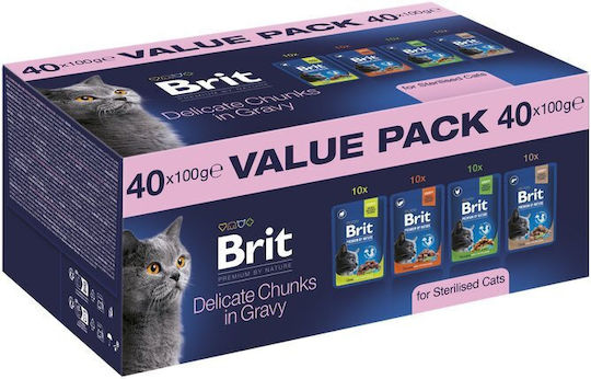 Brit Premium By Nature* Υγρή Τροφή για Ενήλικες Γάτες 40x100gr