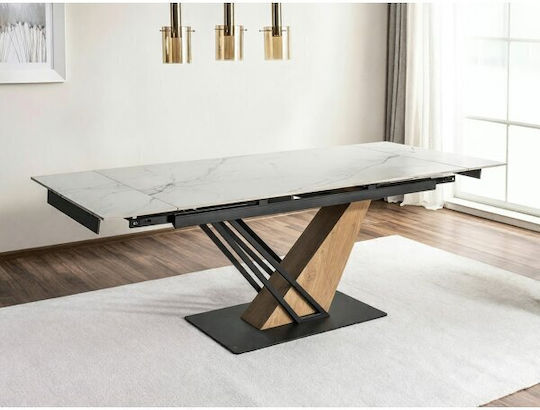 Detroit 996 Extendable Dining Room Table with White Marble Surface 160x90x75cm