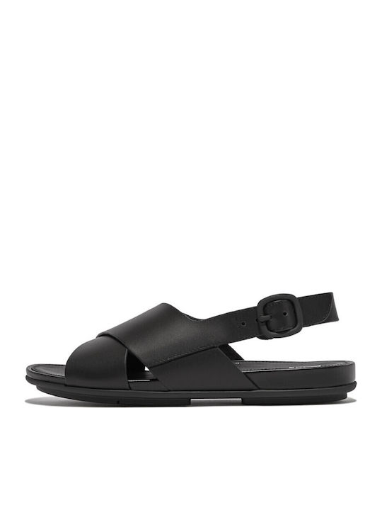 Gracie Leder Flache Damen Sandalen Schwarz