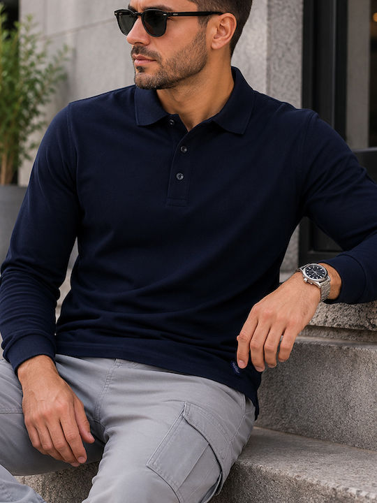 Gandy Gandy Herrenbluse Langarm Polo Dunkelblau