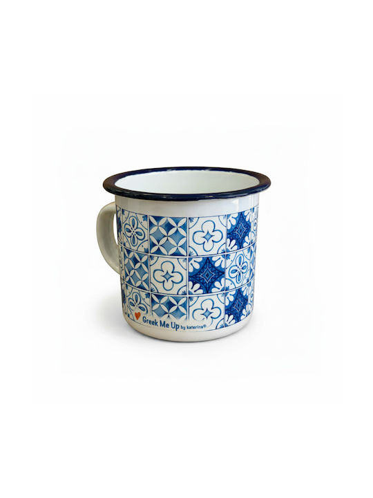 Greek Me Up Tiles Cană Emailată Albă 360ml