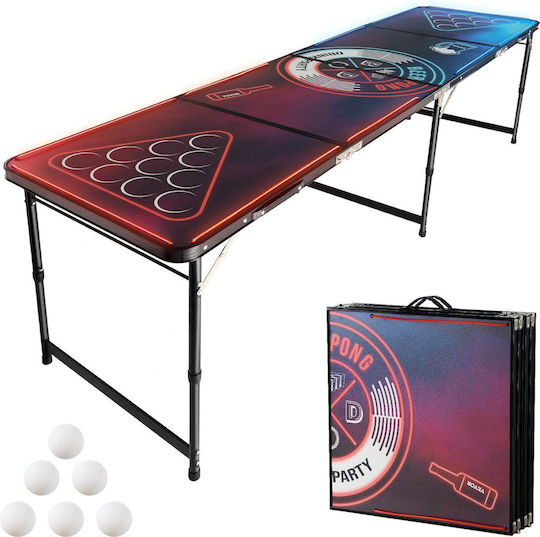 Vevor Φορητό Τραπέζι Beer Pong 2,4 Μ Led Φώτα Αναδιπλούμενο Ρυθμιζόμενο Ύψος Λαβές Μεταφοράς 6 Μπάλες Zdpjyxzddx00a75dc001v9