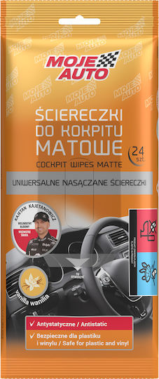 Moje Auto Ματ Μαντηλάκια Καθαρισμού και Προστασίας Ταμπλό Αυτοκινήτου με Άρωμα Βανίλια 24τμχ