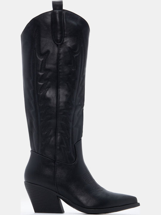 Wildleder Damenstiefel Cowboy mit mittlerem Absatz Schwarz