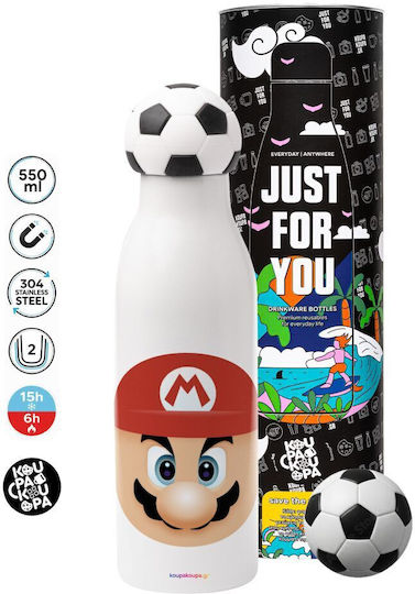 Koupakoupa Super Mario Flat Stainless Steel Kids Water Bottle Super Mario Non Spill Multicolour 550ml