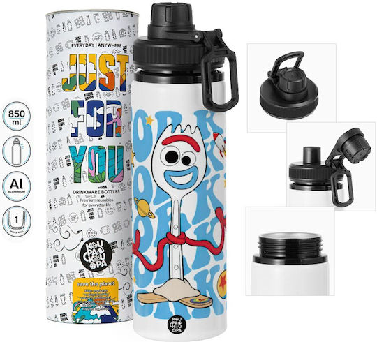 Koupakoupa Forky Kids Water Bottle from Aluminium with Screw-on Non Spill Cap Multicolour 850ml