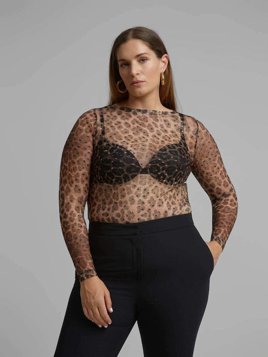 Bluza Damă Mânecă Lungă Animal Print Maro