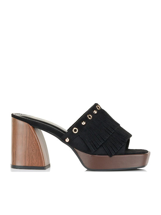Mix Feel Pantofi Mules De Catifea Cu Toc În Culoare Neagră