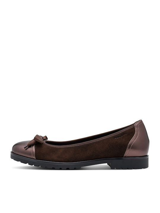 Tamaris Suede Γυναικείες Μπαλαρίνες σε Καφέ Χρώμα