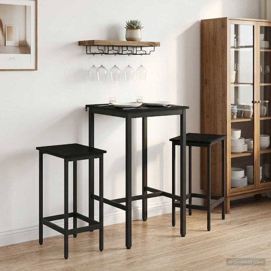Bar Table Wooden with Metal Frame Black Oak 52x52x90cm
