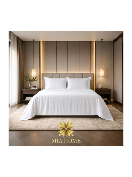 Mia Home Super-Double Bed Sheets Set With Rubber Hugger 160x200+35cm White 4 Pieces